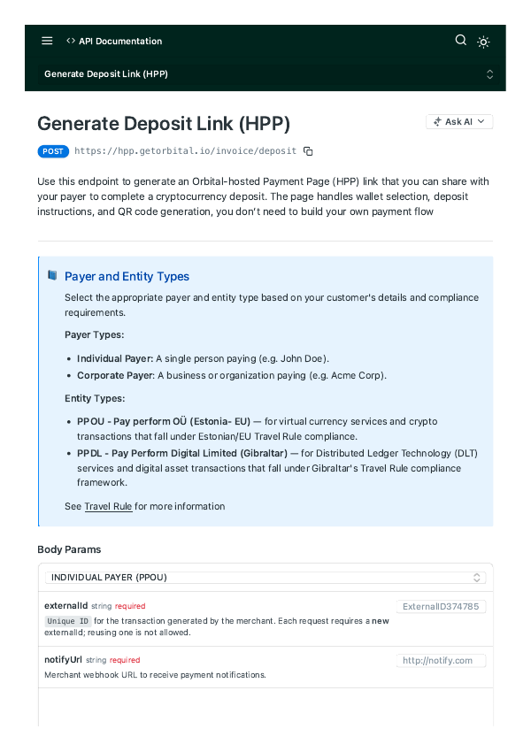 Generate Deposit Link
